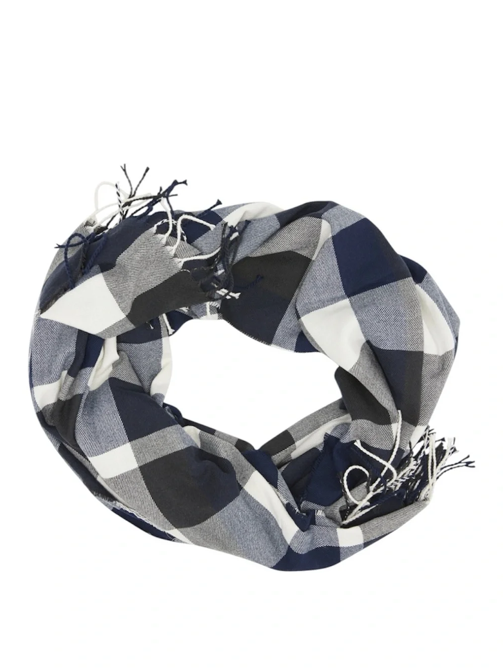 Plush Apparel Ultra Soft Plaid Scarf Large Navy Charcoal White Fringe